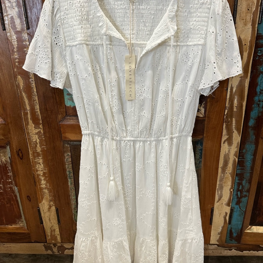 NWT-Lovestitch White Eyelet Midi Dress